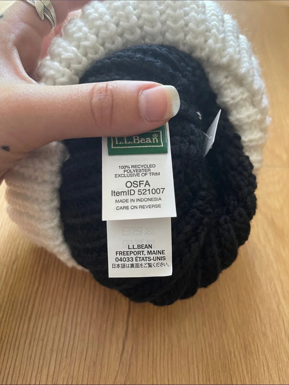L.L. Bean Kids Black & White Pom Knit Beanie